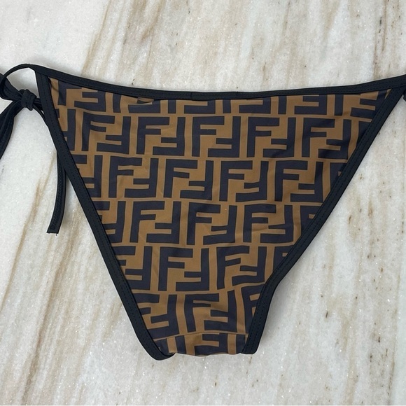 FENDI bikini bottom ONLY string branding sz small brown with black design - Picture 3 of 6